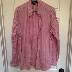 Ralph Lauren Men's Striped Button-Down Shirt - Pink and White